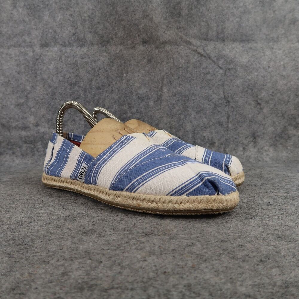 Toms Shoes Womens 6 Flats Slip On Casual Fashion Alpargata Sneaker Blue Stripes